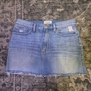 Frame Denim Light Blue Frayed Hem Denim Micro Mini Skirt